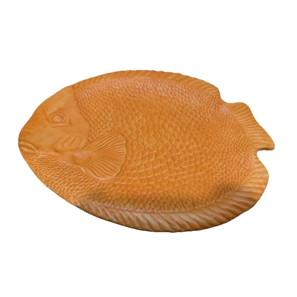 Vintage Style•Eyes By Baum Bros Embossed Fish Collection Orange Platter